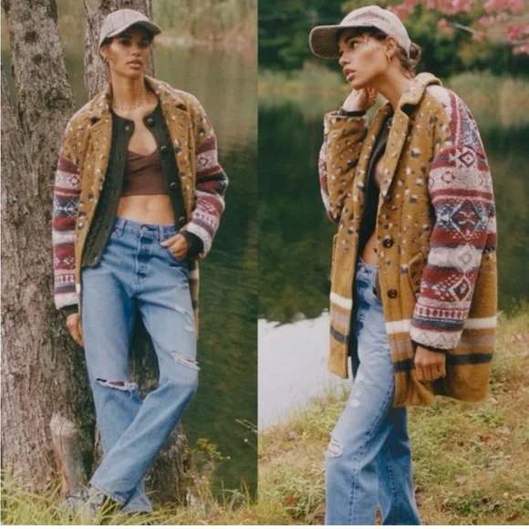 Anthropology Pilcro Aztec Leopard Print Faux Fur Jacket - Picture 2 of 14